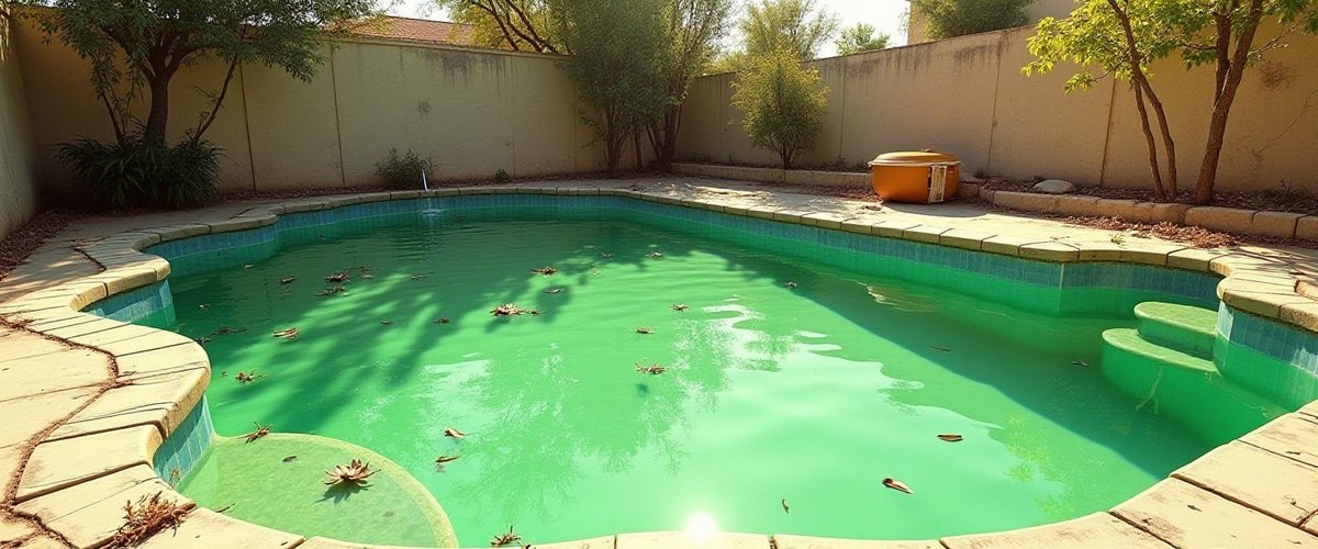 Dust storm approaching Phoenix residential neighborhoods with pools