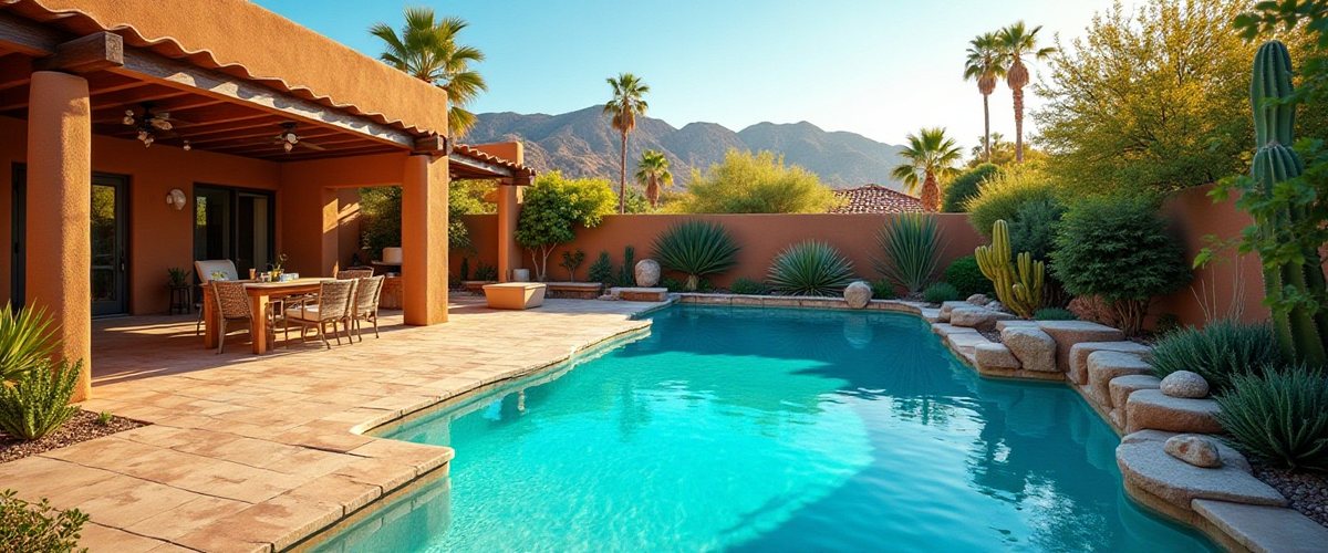 Residential pool in Peoria with desert mountain views